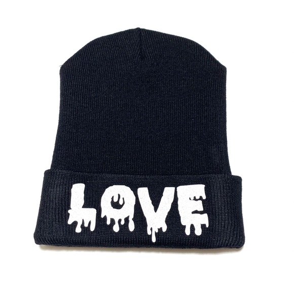 Winter Beanie Skully Hat with Drip Love Quote - Picture 5 of 6